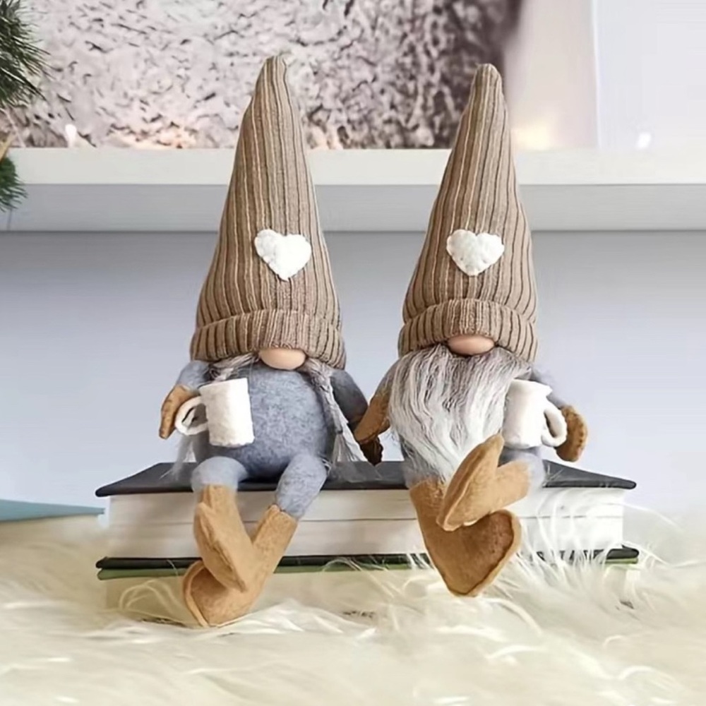 Gnomes PAIR 16" FELT
GIRL/BOY DRINKING COFFEE SHELF SITTER GNOME DOLLS
